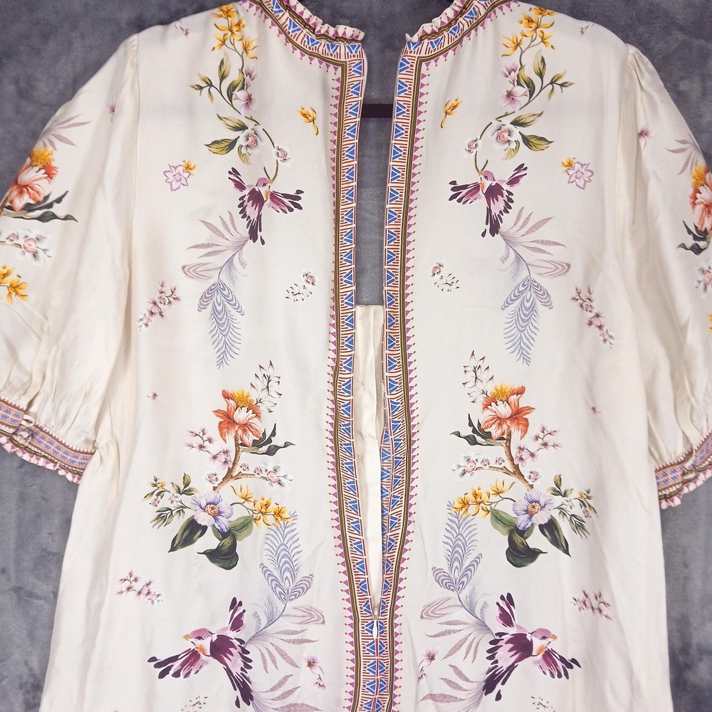 Johnny Was Jade Loren Mini Dress Womens M Willah Floral Bird Puff Sleeve NWT - Picture 14 of 15